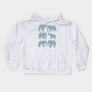 Elephants Line Art - Gray Blue Kids Hoodie